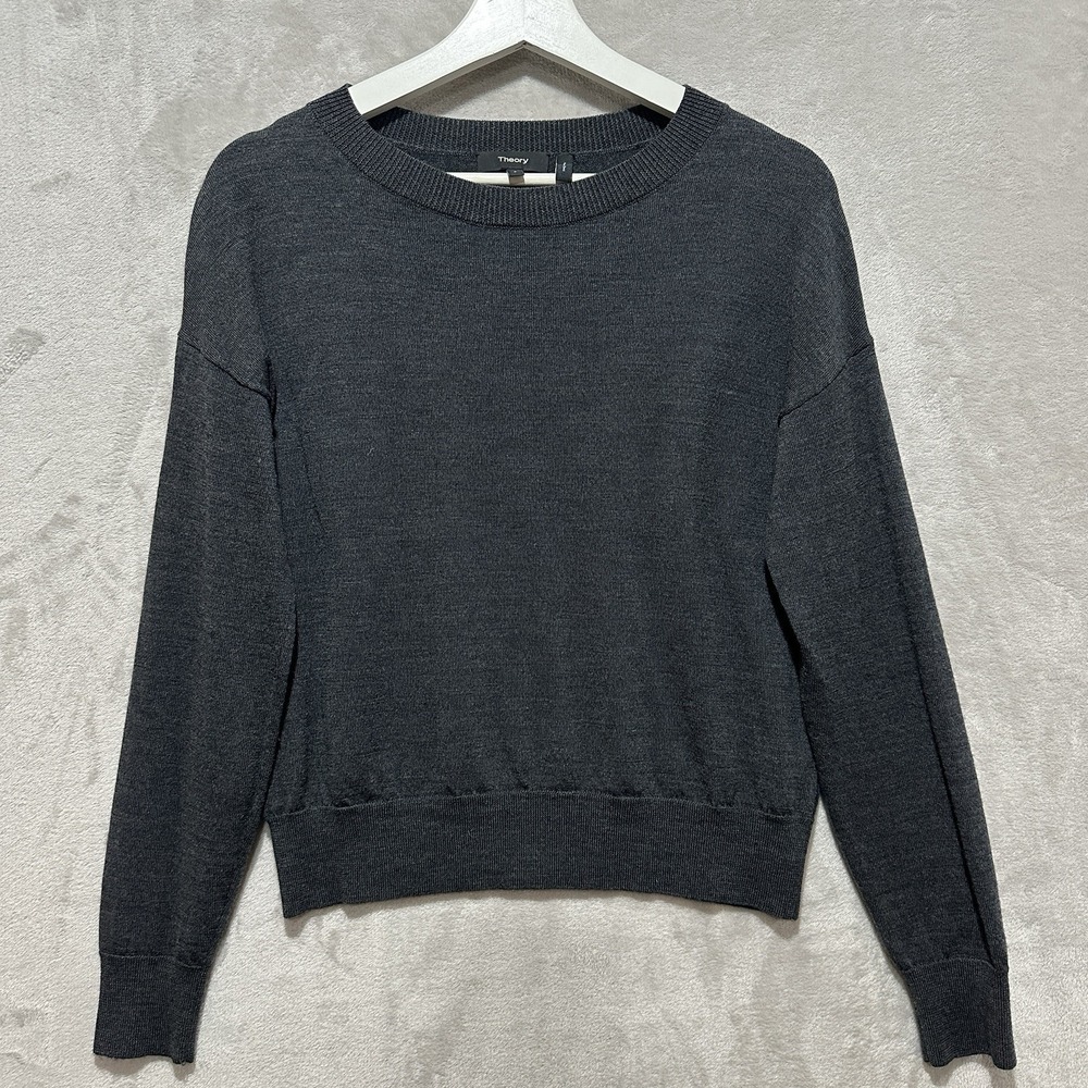 Theory Criselle O Soft Luster Charcoal Gray Sweater‎ Women's Size P